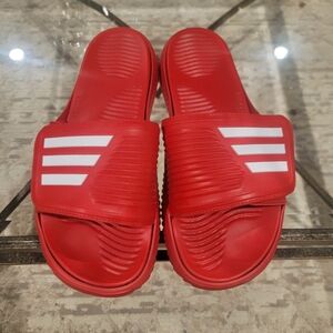 adidas Red and White Slip-On Slides